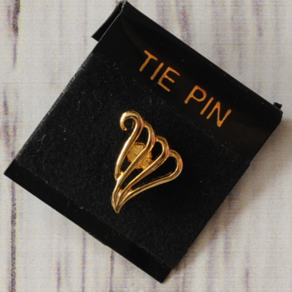 vintage gold tone art tie pin tack mens - Picture 3 of 8